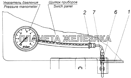 Установка трубопроводов к шинному манометру КамАЗ-4326 (каталог 2003г)