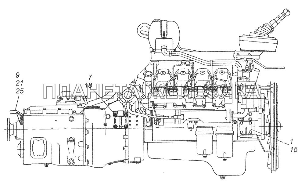 65115-1001000-10 Установка кронштейнов силового агрегата КамАЗ-43253 (Часть-1)