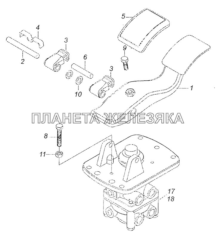 5320-3514108 Кран тормозной двухсекционный с педалью КамАЗ-43253 (Часть-2)