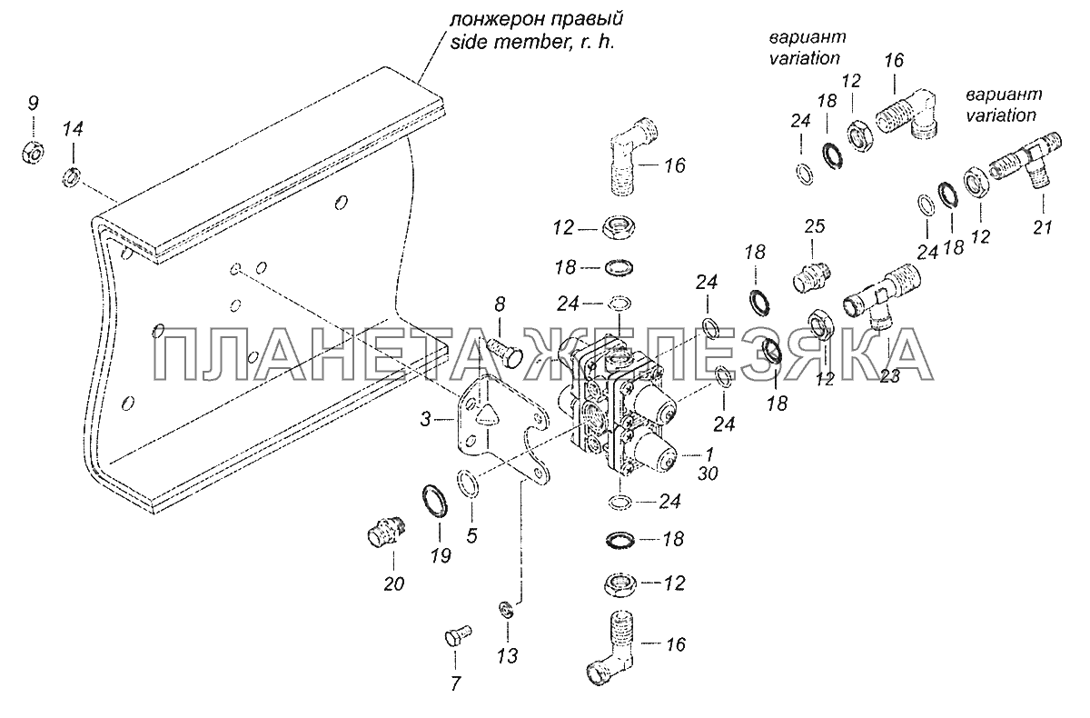 5320-3500015-10 Установка четырехконтурного защитного клапана КамАЗ-43253 (Часть-2)