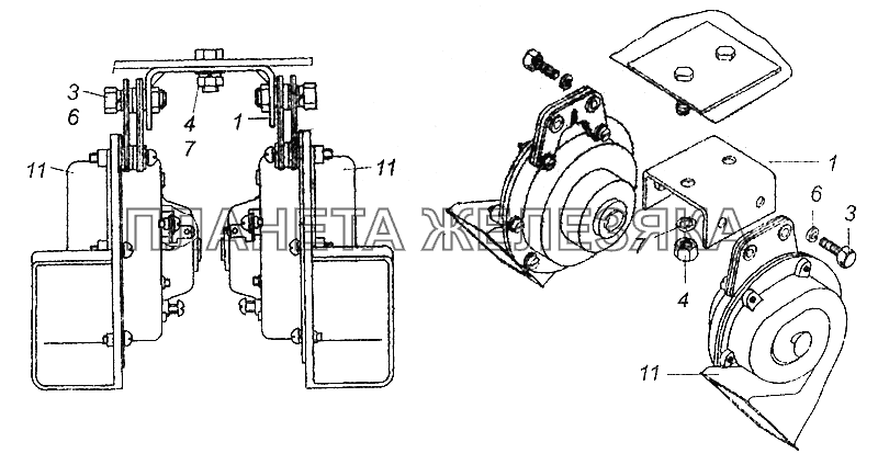 5320-3721001-10 Установка звуковых электрических сигналов КамАЗ-43253 (Часть-2)