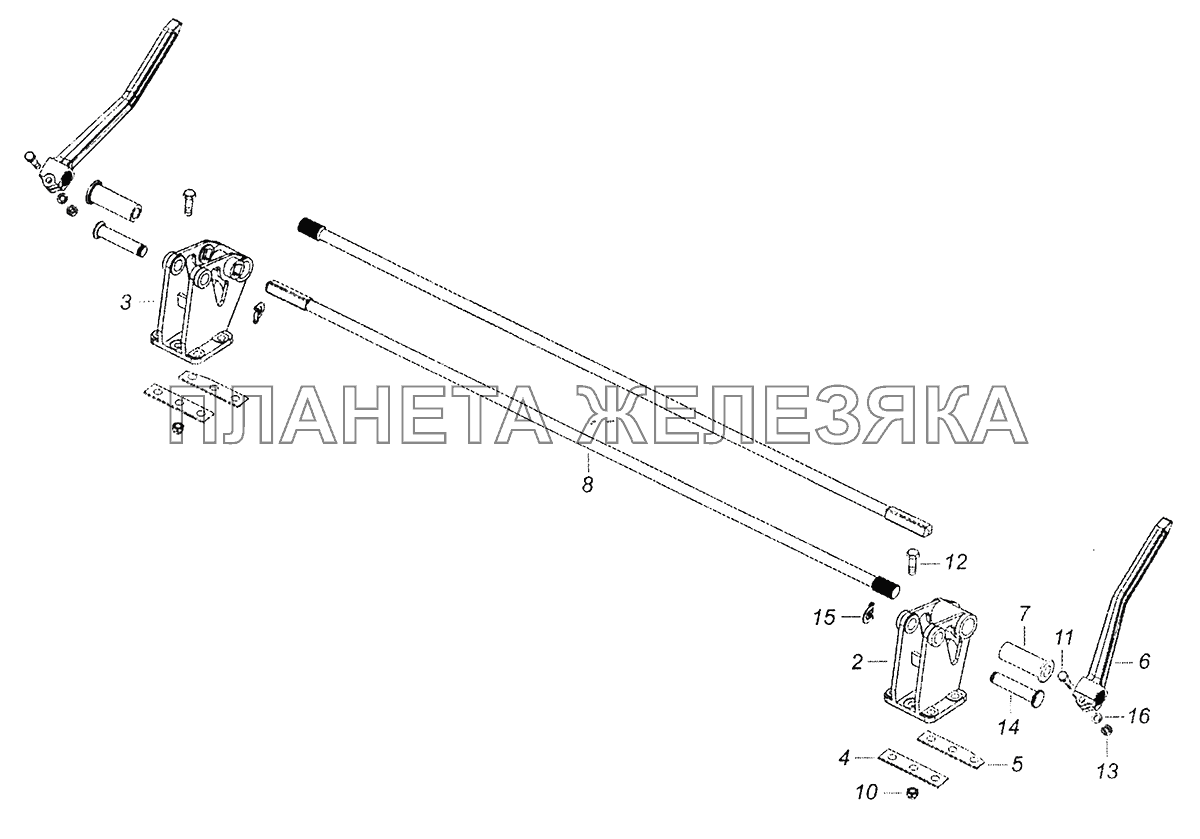 54115-5000003 Переднее крепление и механизм уравновешивания кабины КамАЗ-43253 (Часть-2)