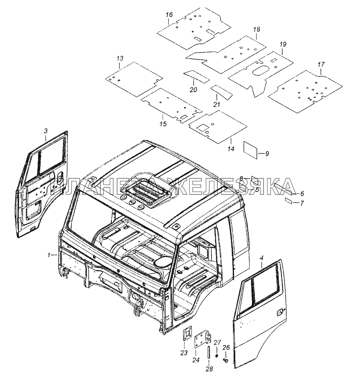 43255-5000014-20 Кабина с дверями окрашенная КамАЗ-43253 (Часть-2)