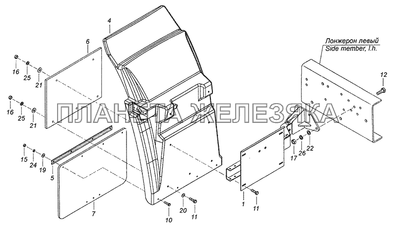 65115-8403011-35 Установка задней части переднего крыла левая КамАЗ-43253, 43255 (Евро-4)