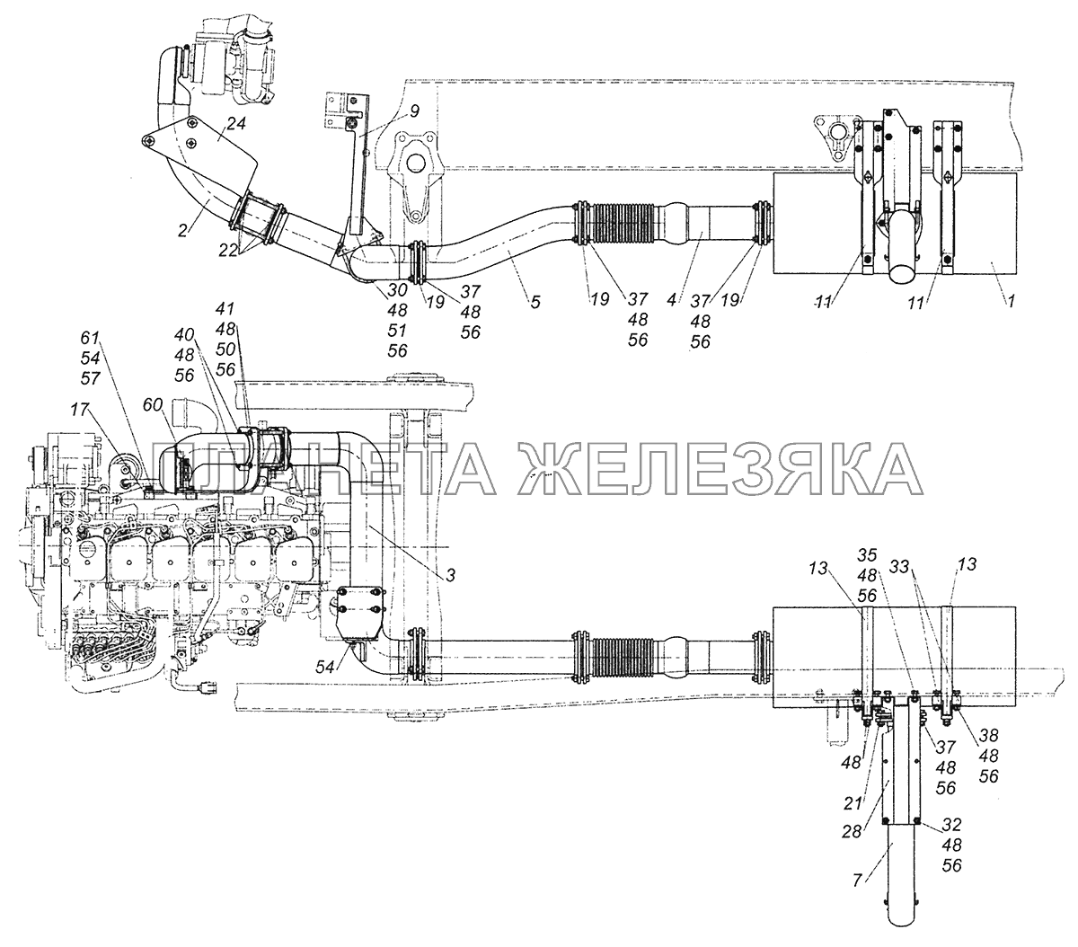 43255-1200002-01 Установка системы выпуска КамАЗ-43255 (Евро-2)