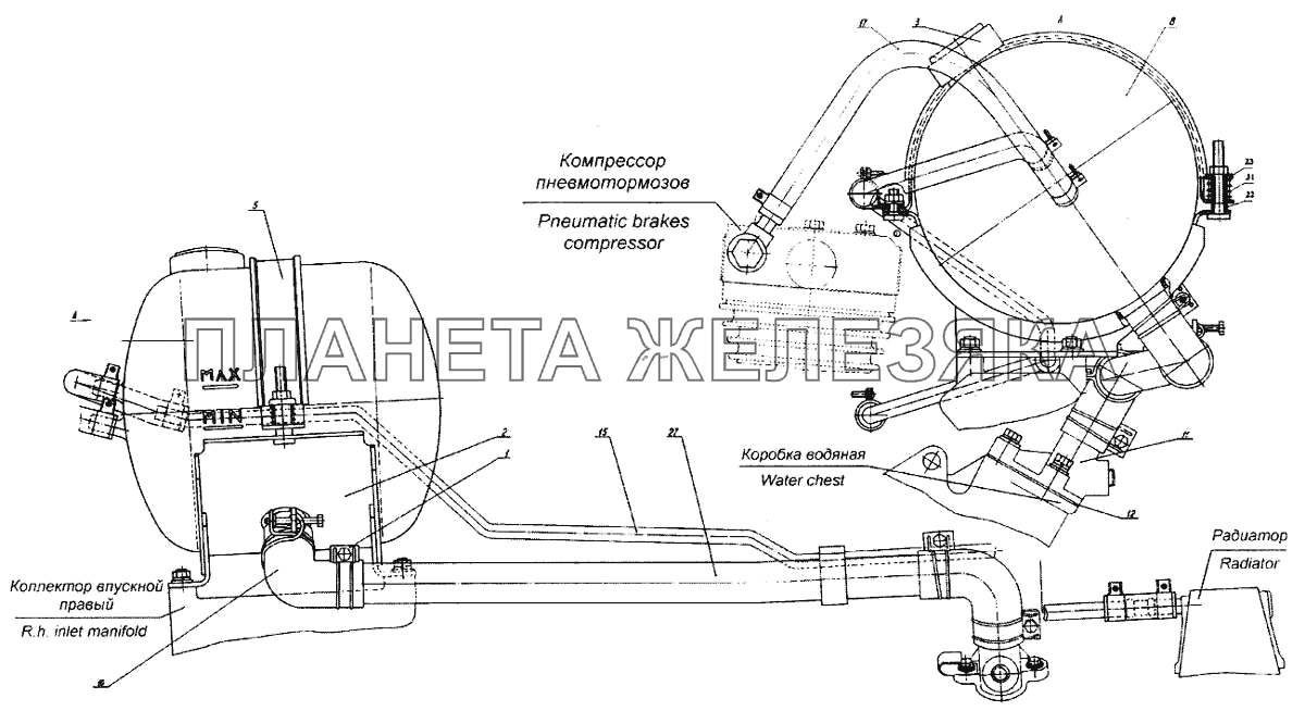 Установка расширительного бачка КамАЗ-4326