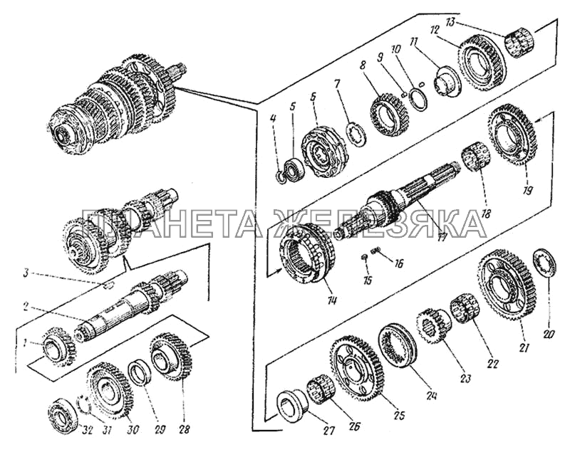 Валы и шестерни коробки передач КамАЗ-4326