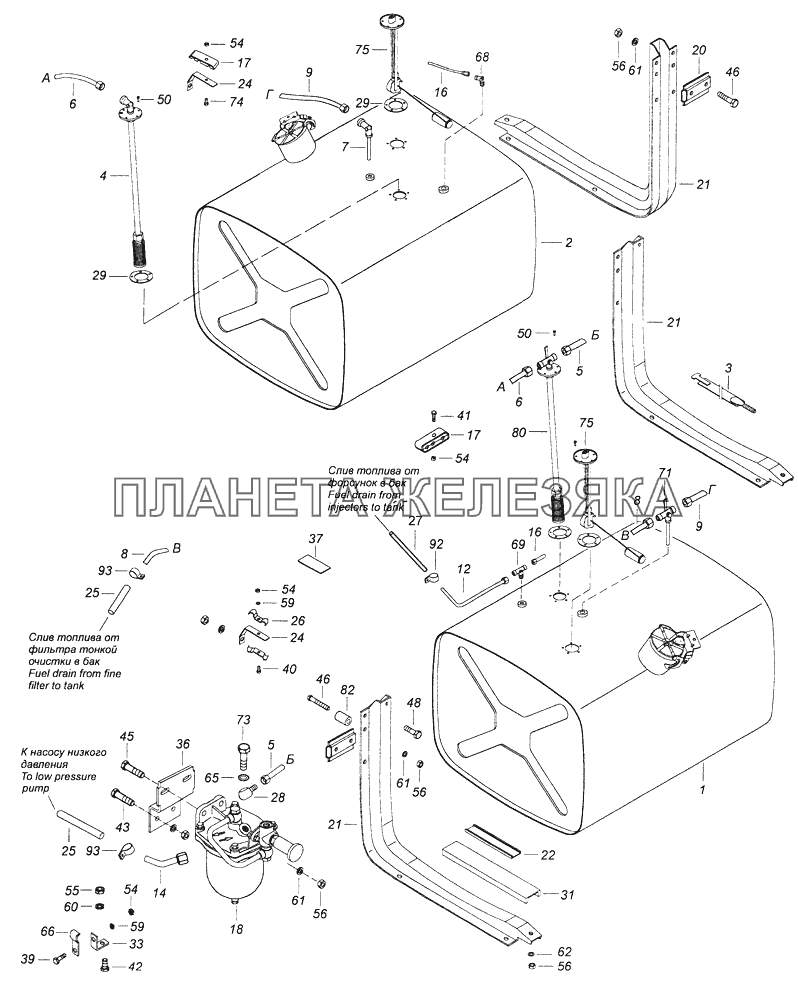 53228-1100004-31 Установка топливного бака, ФГОТ и топливопроводов КамАЗ-43261 (Евро-1, 2)