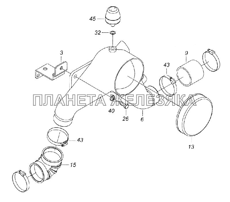 65116-1109048 Установка тройника КамАЗ-43261 (Евро-1, 2)