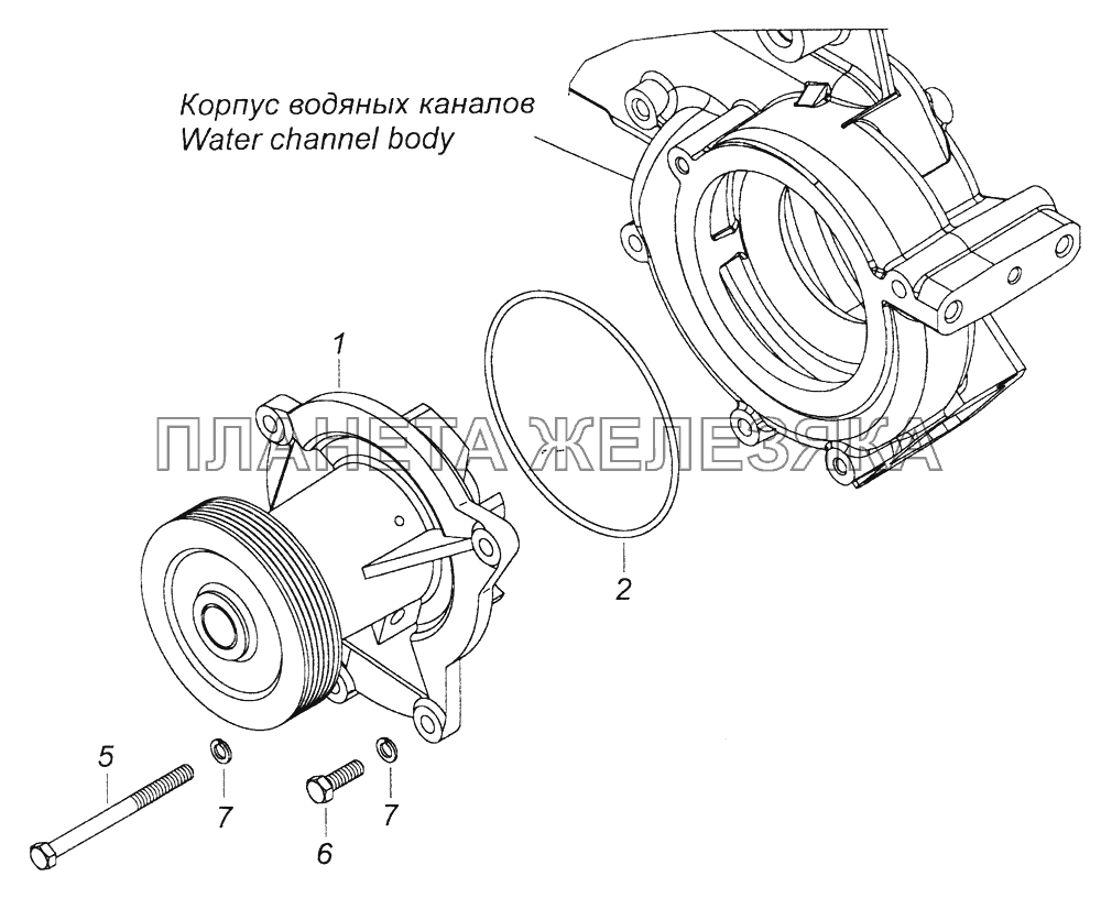 7406.1307005 Установка водяного насоса КамАЗ-43261 (Евро-1, 2)