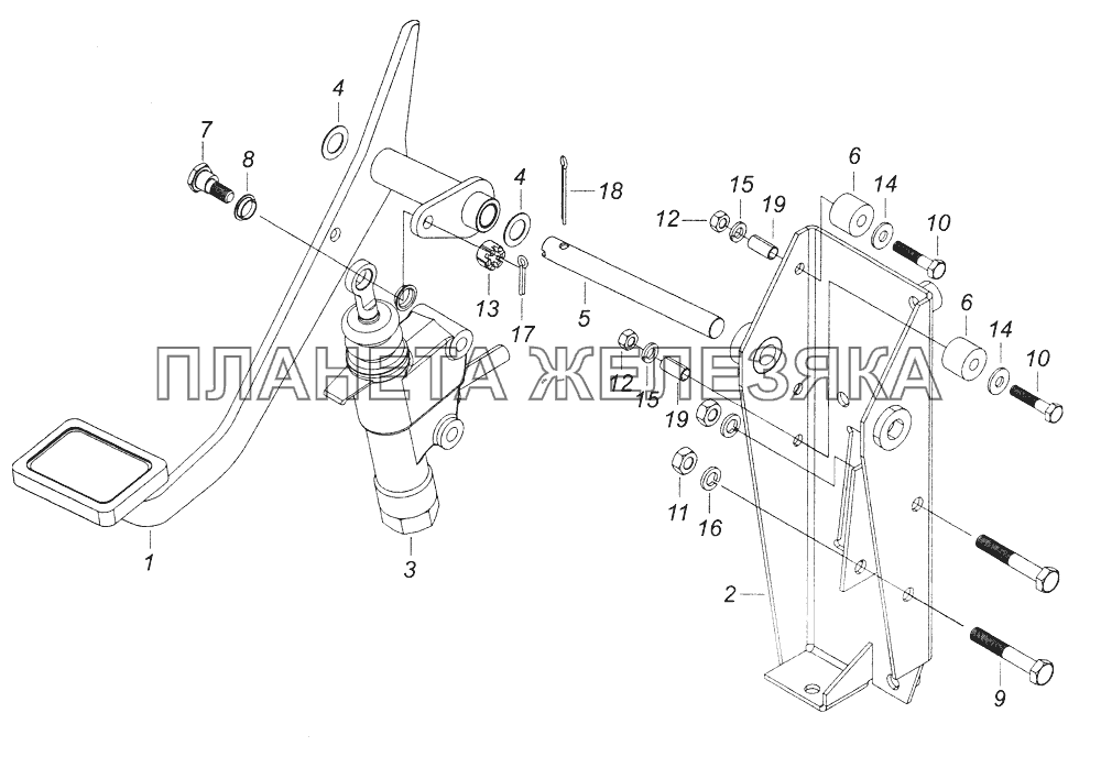 5320-1602008 Педаль сцепления с кронштейном и главным цилиндром КамАЗ-43261 (Евро-1, 2)