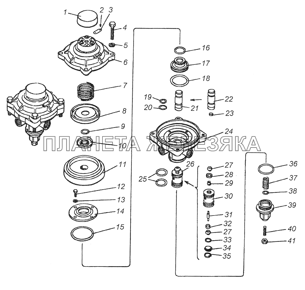 100-3522110 Клапан управления тормозами прицепа с однопроводным приводом в сборе КамАЗ-43261 (Евро-1, 2)