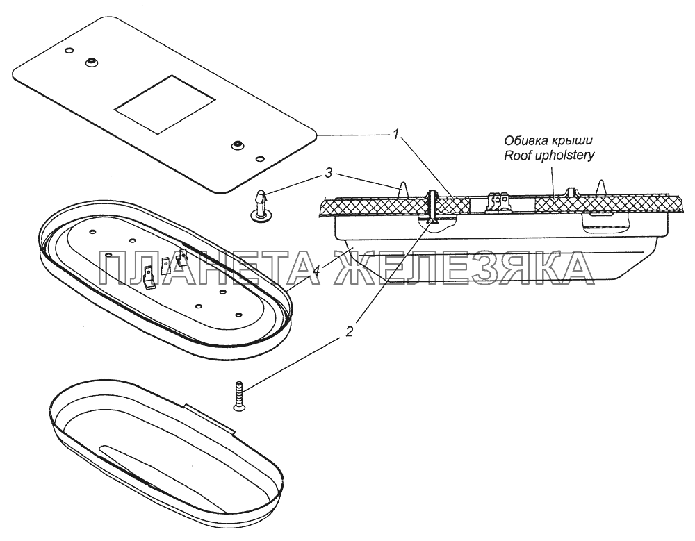 53205-3714001-10 Установка плафонов КамАЗ-43261 (Евро-1, 2)