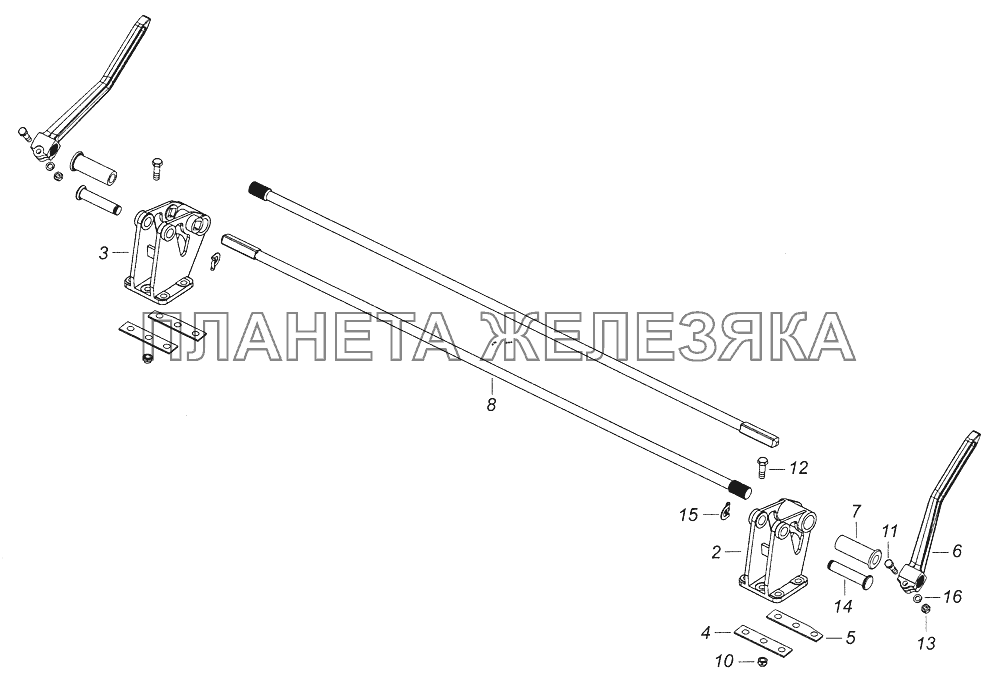 54115-5000003 Переднее крепление и механизм уравновешивания кабины КамАЗ-43261 (Евро-1, 2)