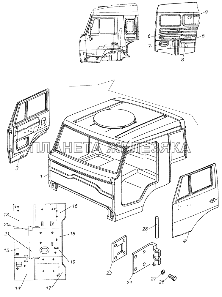 43114-5000014-24 Кабина с дверями окрашенная КамАЗ-43261 (Евро-1, 2)