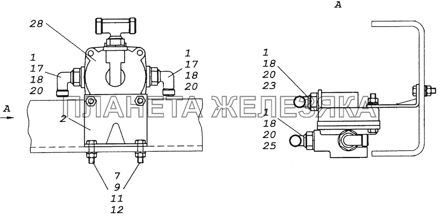 6350-3500018 Установка ускорительного клапана КамАЗ-6350 (8х8)