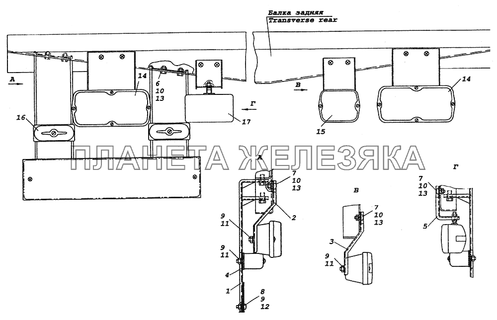 6350-3716002 Установка задних фонарей КамАЗ-6350 (8х8)