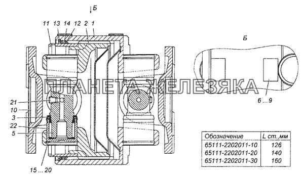 65111-2202011-10 Вал карданный основной в сборе КамАЗ-53501 (6х6)