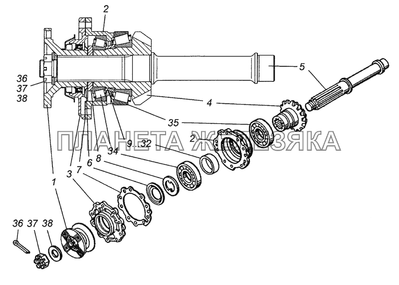 53205-2402021 Вал ведущий заднего моста в сборе КамАЗ-43501 (4х4)