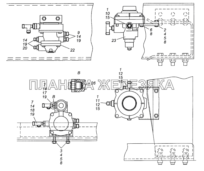 43114-3500022-30 Установка клапанов управления тормозами прицепа КамАЗ-43501 (4х4)