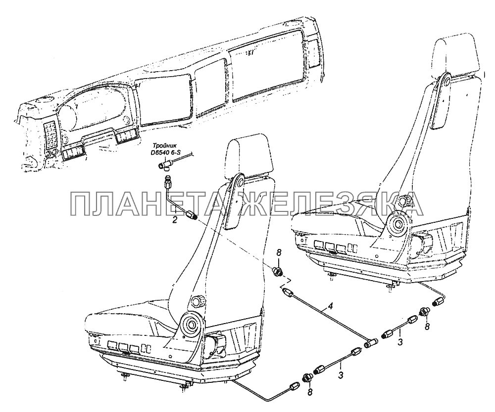 6460-6800900-02 Схема подключения пневмосистемы сидений КамАЗ-43502 (Евро 4)