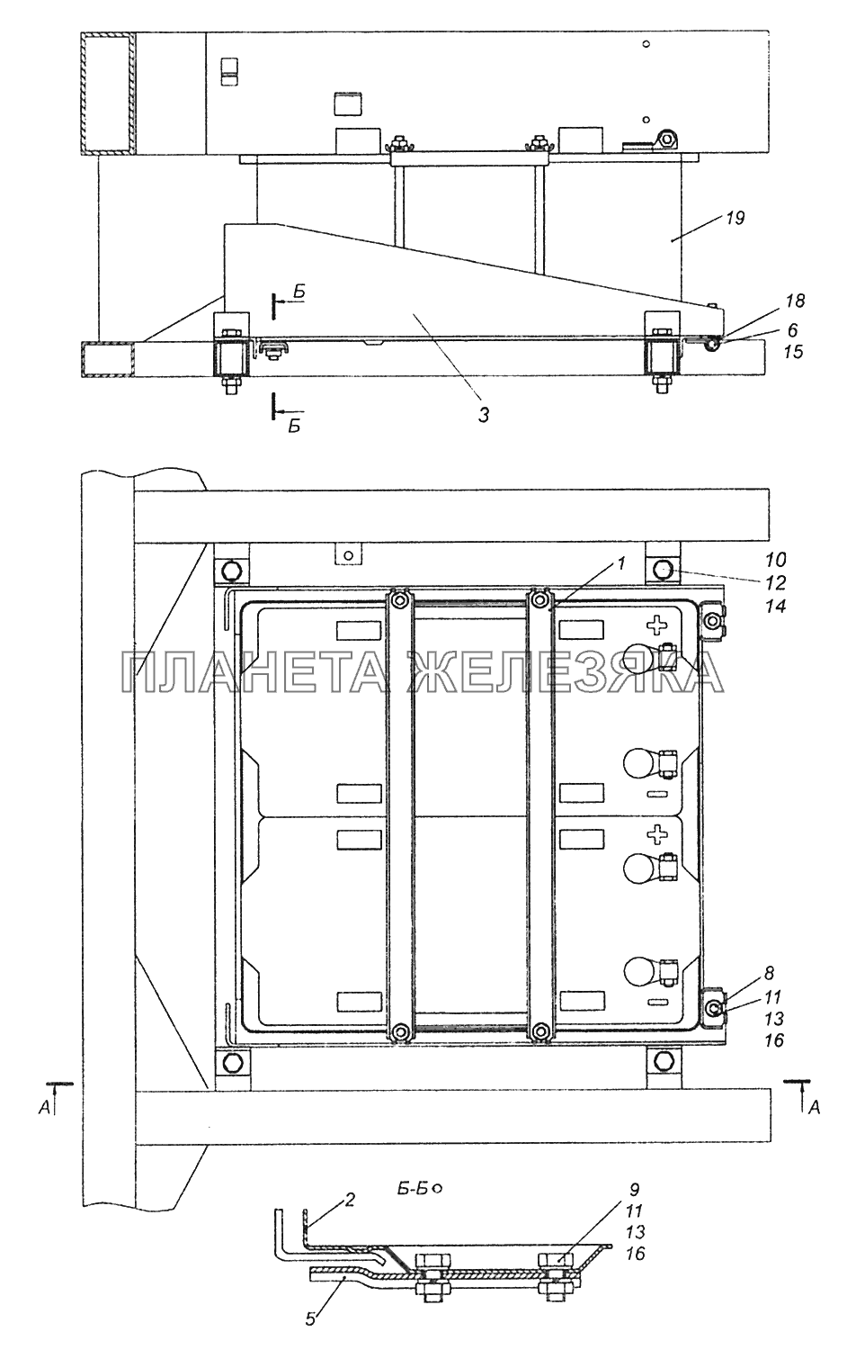 52974-3703001 Установка аккумуляторных батарей Шасси КамАЗ-52974