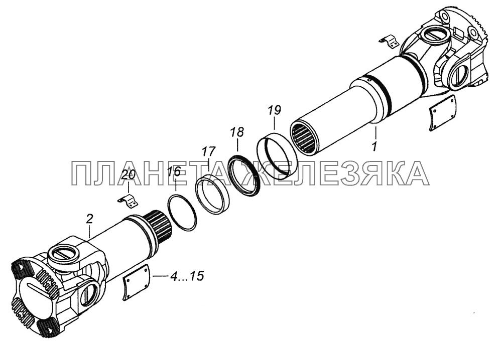 43114-2205011 Вал карданный среднего моста Шасси КамАЗ-5297