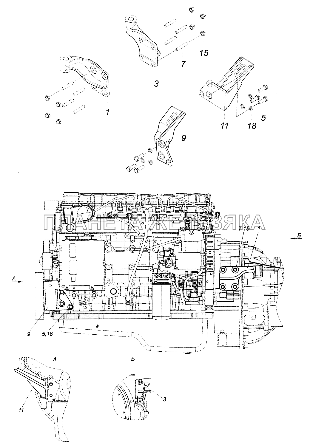 5308-1001000-10 Установка кронштейнов силового агрегата КамАЗ-5308 (Евро 4)