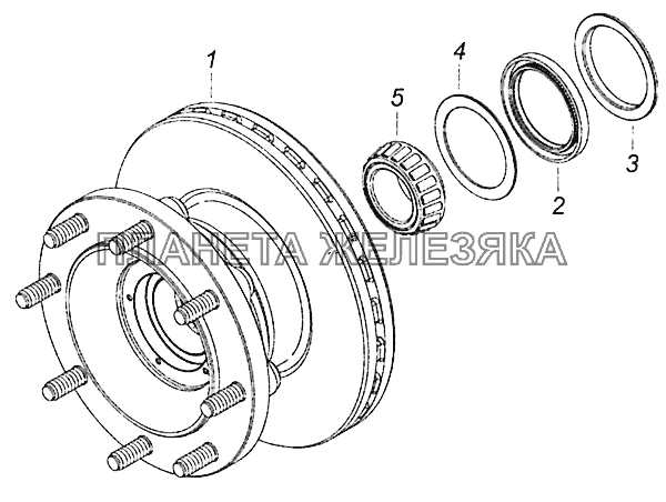 4308-3103009-54 Ступица переднего колеса с диском тормоза, подшипником и манжетой КамАЗ-5308 (Евро 4)