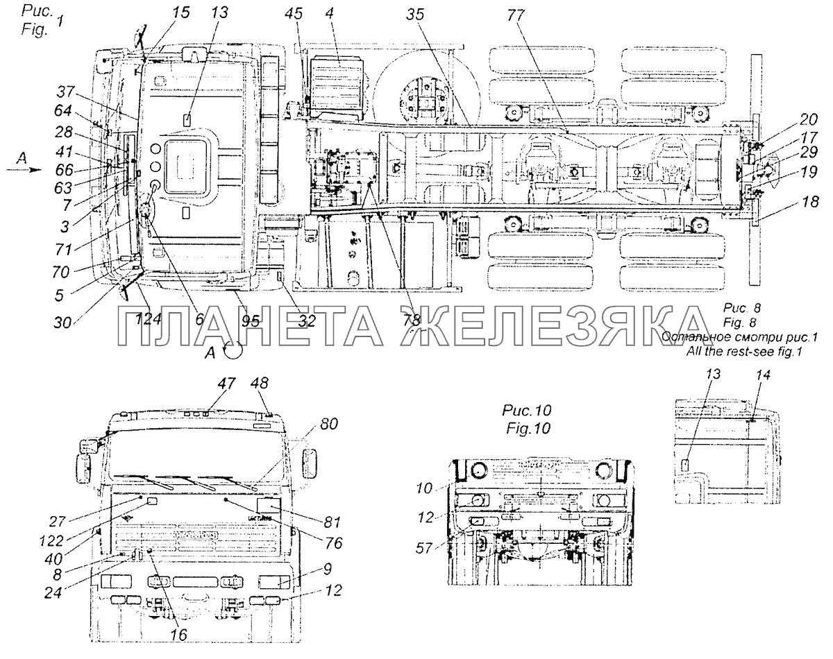 65115-3700060-63 Электрооборудование. Расположение на панели приборов КамАЗ-5308 (Евро 3)