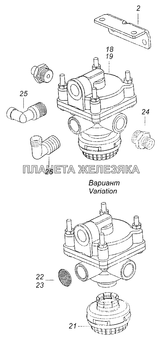 5308-3500018-04 Ускорительный клапан с соединительной арматурой КамАЗ-5308 (Евро 3)