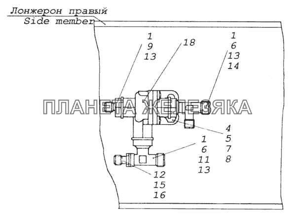 Установка двухмагистрального клапана КамАЗ-53228, 65111