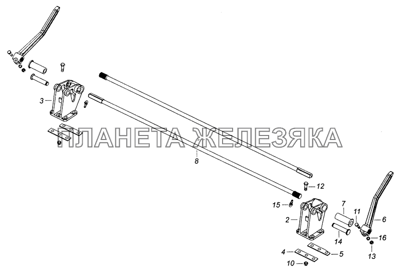 54115-5000003 Переднее крепление и механизм уравновешивания кабины КамАЗ-53229 (Евро 2)