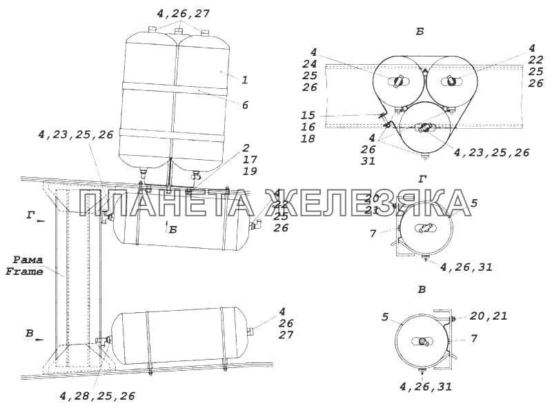 Установка воздушных ресиверов КамАЗ-5360