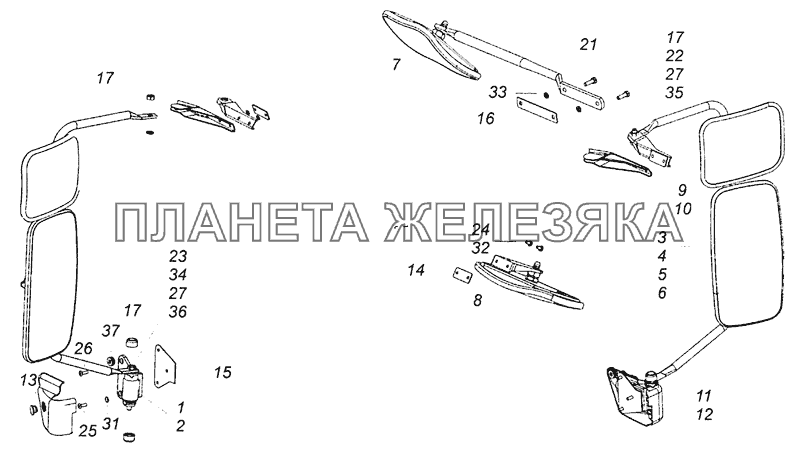 5460-8201002-01 Установка зеркал заднего вида КамАЗ-53605 (Евро-4)