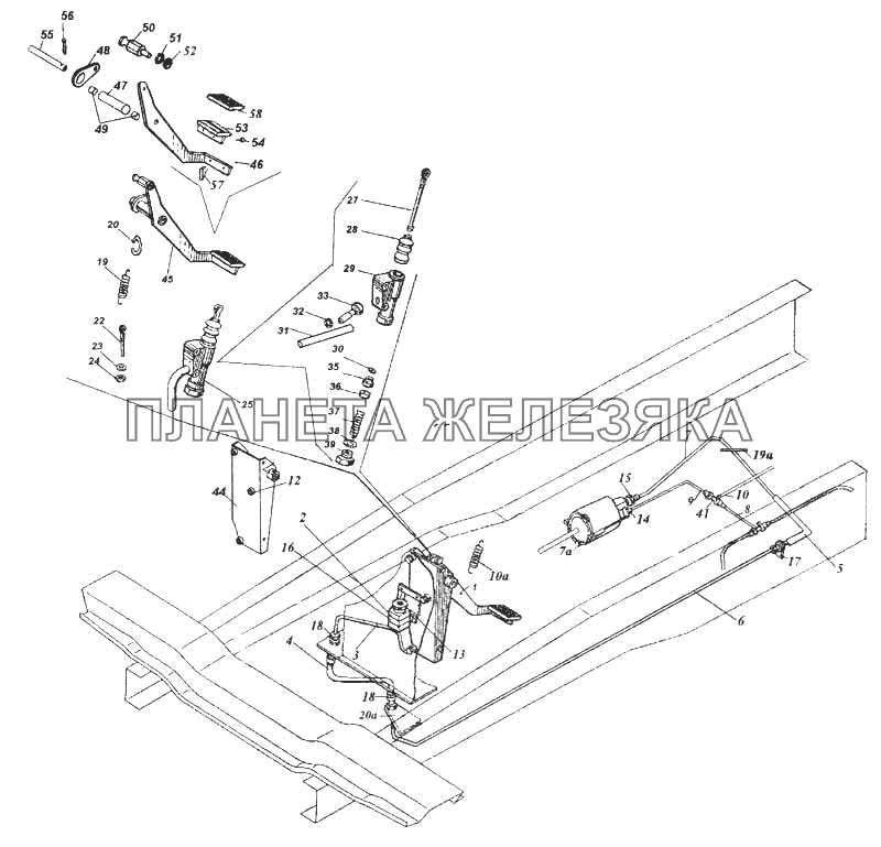 Установка педали и привода выключения сцепления КамАЗ-5460