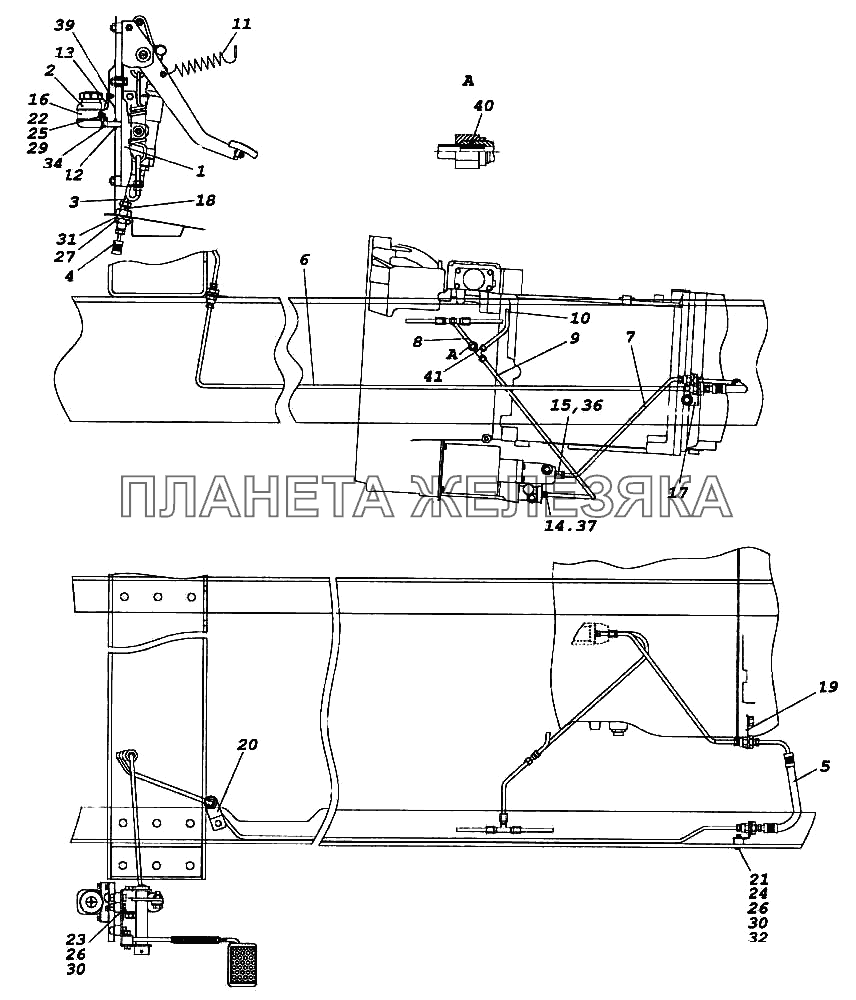 Установка педали и привода выключения сцепления КамАЗ-5460 (каталог 2005 г.)