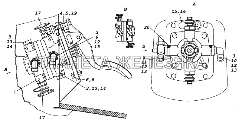 Установка двухсекционного тормозного крана КамАЗ-5460 (каталог 2005 г.)