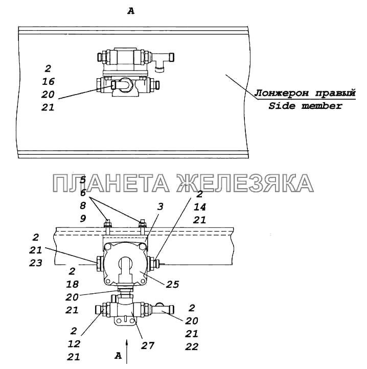 Установка ускорительного клапана КамАЗ-5460 (каталог 2005 г.)