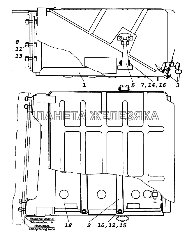 Установка аккумуляторных батарей КамАЗ-5460 (каталог 2005 г.)