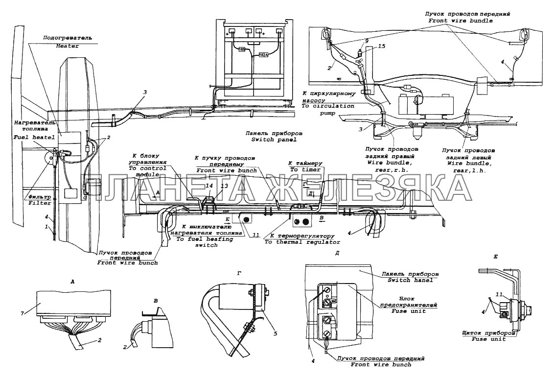 Установка электрооборудования подогревателя КамАЗ-5460 (каталог 2005 г.)