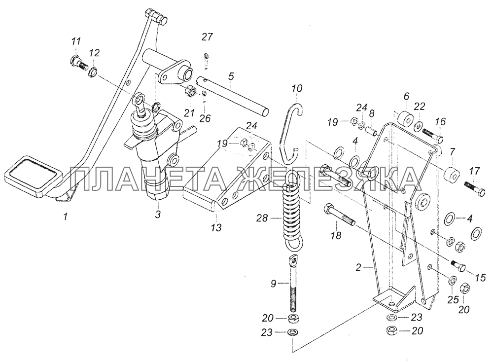 5460-1602008 Педаль сцепления с кронштейном и главным цилиндром КамАЗ-6460 (Евро 4)