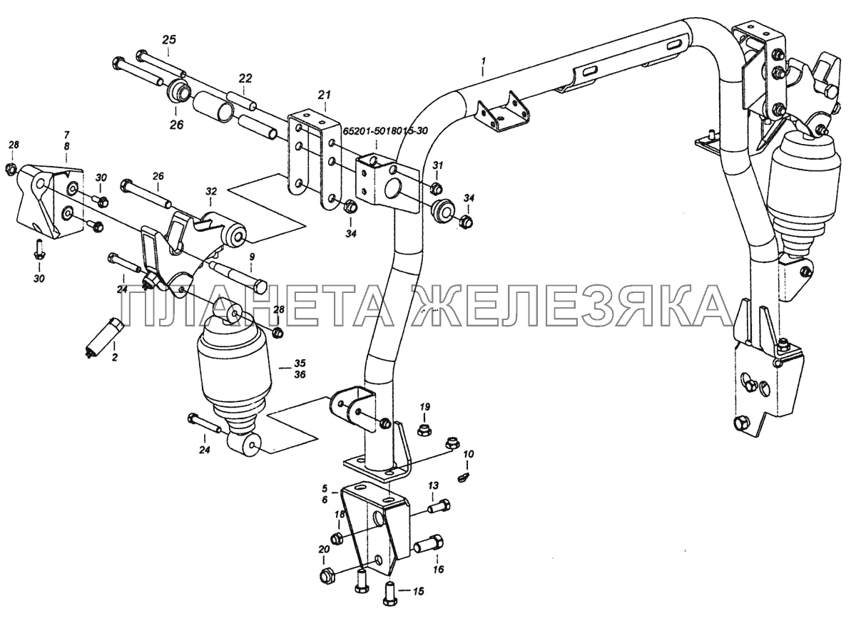 65201-5001006-10 Установка задней подвески кабины КамАЗ-6460 (Евро 4)