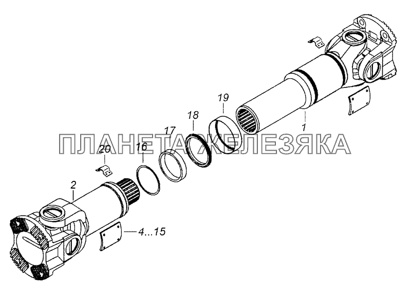 53215-2205011-10 Вал карданный среднего моста КамАЗ-65115, 65116 (Евро-4)