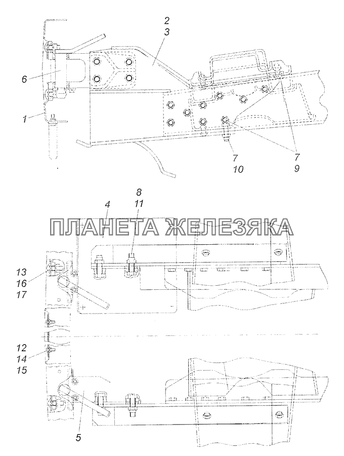 53215-2803003-10 Установка переднего буфера КамАЗ-65115, 65116 (Евро-4)