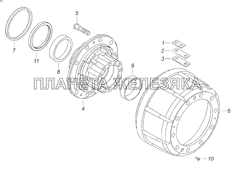 65115-3104010-20 Ступица заднего колеса с барабаном тормоза КамАЗ-65115, 65116 (Евро-4)