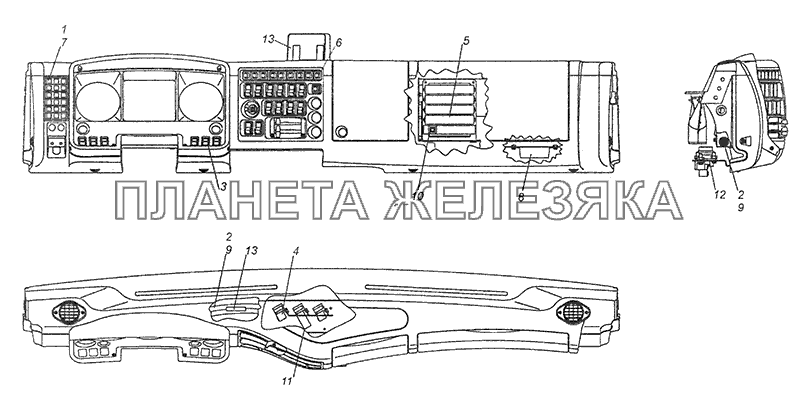 65115-4000100-82 Система управления двигателем. Расположение на панели приборов КамАЗ-65115, 65116 (Евро-4)