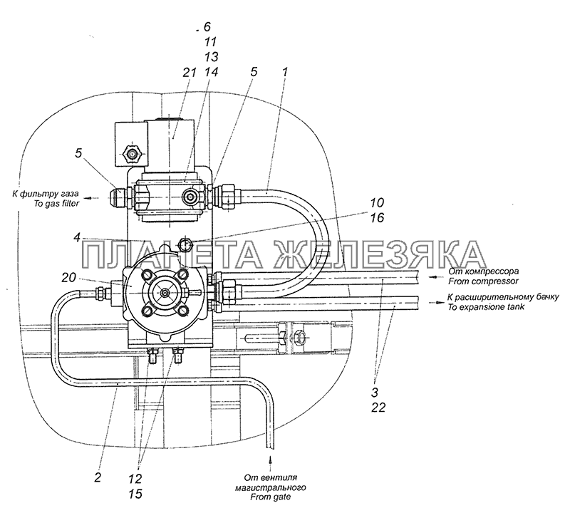 65115-4404100-30 Установка редуктора высокого давления и электромагнитного клапана КамАЗ-65115, 65116 (Евро-4)