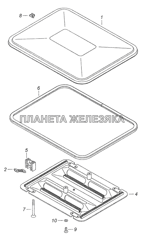 53205-5713008 Установка вентиляционного люка крыши КамАЗ-65115, 65116 (Евро-4)