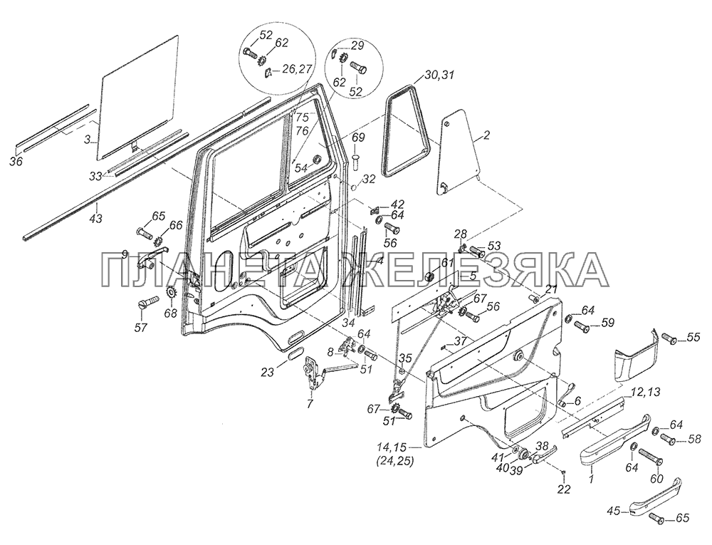 53205-6100005 Установка стекол и арматуры двери левой КамАЗ-65115, 65116 (Евро-4)